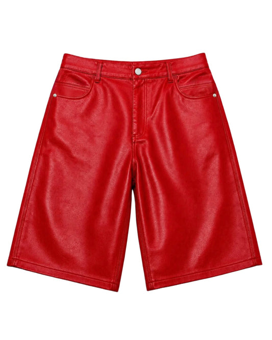 HEAVYWEIGHT LEATHER JORTS: BLOOD RED